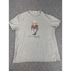 Vintage 90s Ralph Lauren Polo Bear Graphic Tee Mens Medium Gray Single Stitch